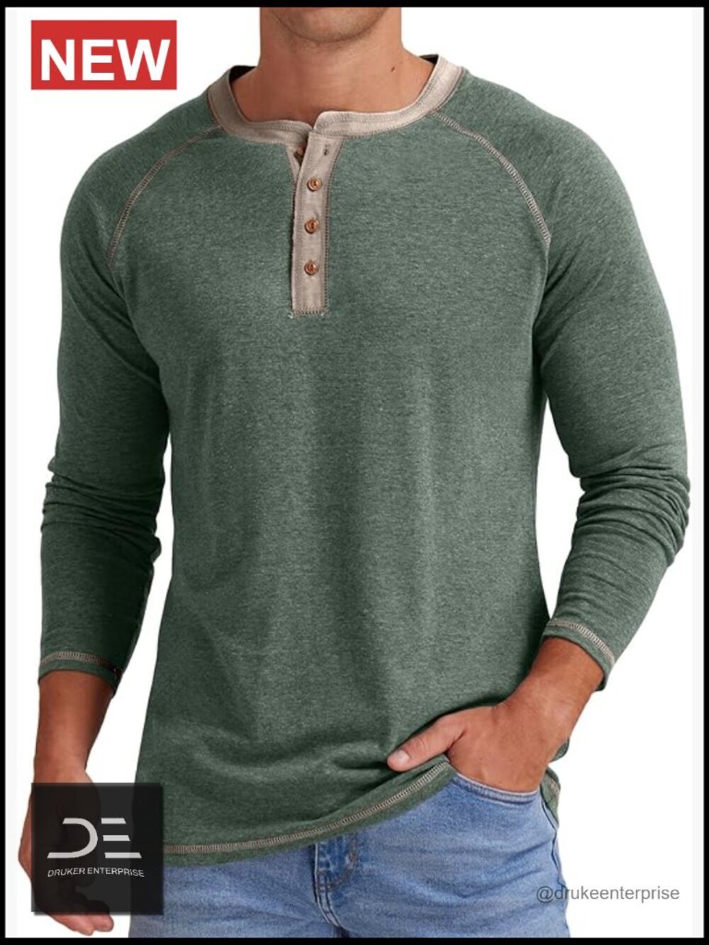 Cotton Henley T-Shirt Long Sleeve Casual Shirt